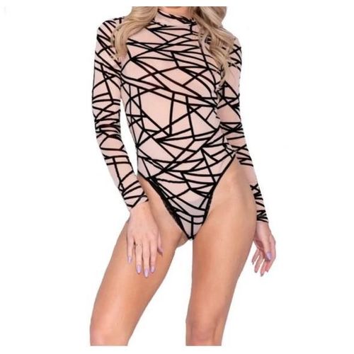 product_image_name-Fashion-Black Long Sleeve Bodysuit for Women Sheer Mesh Clubwear Hight Neck Stretchy See Through -2