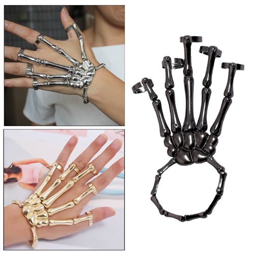 Buy Gothic Skeleton All Bone Hand Ring Bracelet, Skeleton Finger Ring  Bangle, Gothic Hand Chain, Ring Attached to Bracelet Online in India - Etsy