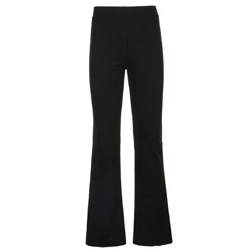 All-match Women Fashion Elastic Waist Black Flared Pants Solid