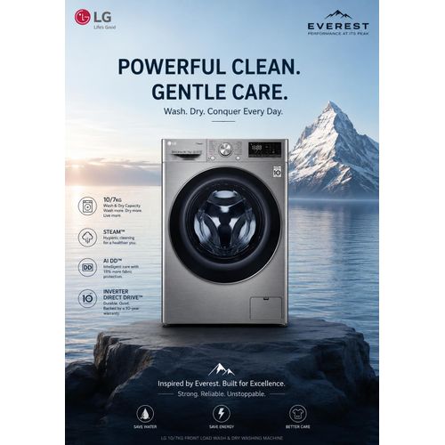 LG 10.5/7KG Front Load Wash And Dry Washing Machine – AI DD™, Steam™, ThinQ™ Smart Control, Silver Grey