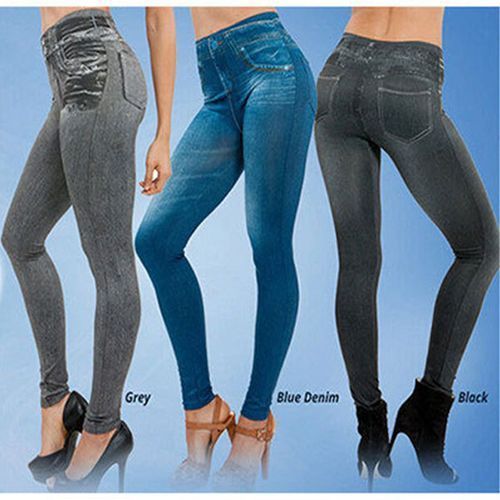 Generic Ogilvy Mather Women Leggings Fashion Faux Denim Jeans Leggings Sexy  Long Pocket Printing Leggins Summer Casual Pencil Pants(#Cropped Pants  Black) @ Best Price Online