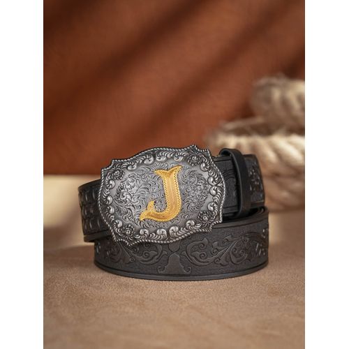 Western Cowboy Belts for Men Women - Bull Floral Engraved Belt