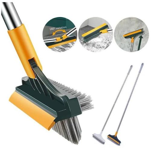 product_image_name-Generic-3-in-1 Floor Scrubbing Brush with Long Handle - V-Shaped Stiff Bristle Corner Gap Brush, 180° Rotatable Squeegee, Floor Scraper for Tiles, Grout, Bathroom, Kitchen Cleaning-2