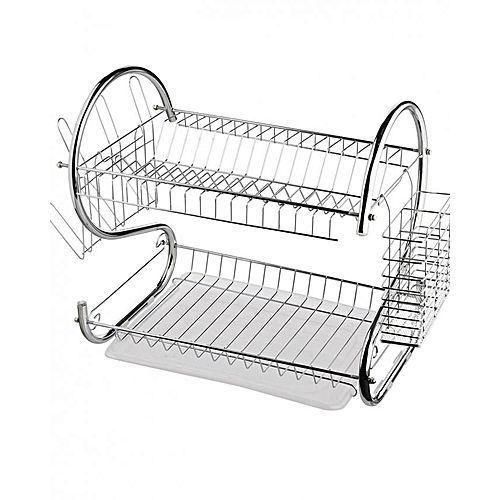 product_image_name-Generic- 2 Tier Dish Rack Stainless Steel, With Drain Board-2