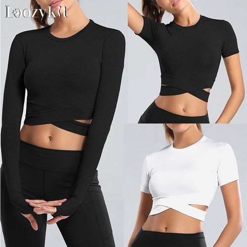 Generic Crop Tops Women Yoga T_shirts Solid Sports Top Long Sleeve