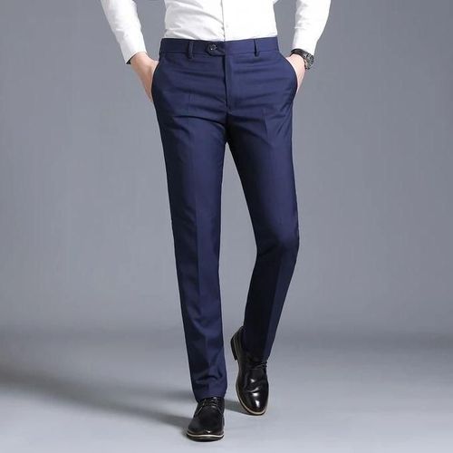 Cotton Regular Fit Mens Navy Blue Formal Pants