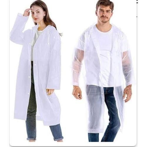 product_image_name-Fashion-Unisex Long Waterproof Raincoat with Hood – Lightweight, Durable & Windproof- White-2
