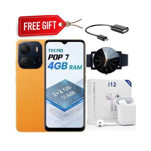 Tecno Pop 7 6.6" Display 64GB ROM + Up To 4GB RAM, 8MP , 5000mAh + Free ...