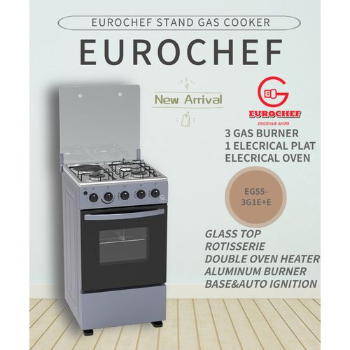 Eurochef EGT553G1EE 55*50 3 Gas 1 Electric Standing Cooker With