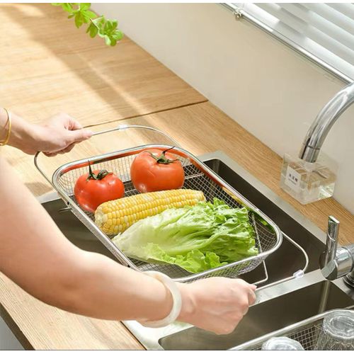 product_image_name-Generic-Stainless Steel Expandable Over-The-Sink Colander – Adjustable Kitchen Sink Strainer & Draining Rack-1