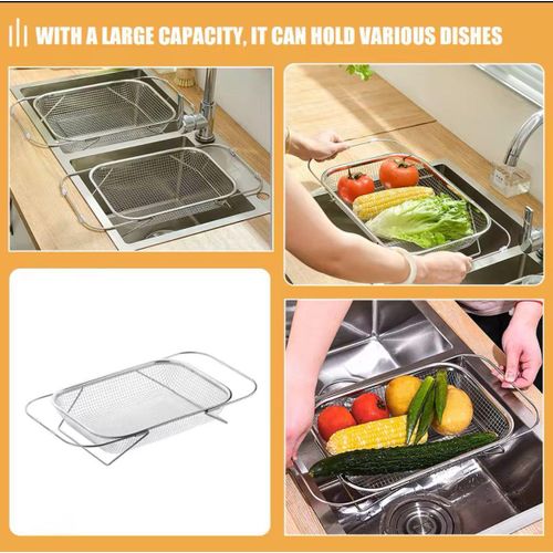 product_image_name-Generic-Stainless Steel Expandable Over-The-Sink Colander – Adjustable Kitchen Sink Strainer & Draining Rack-4