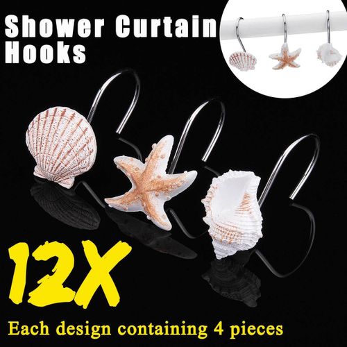 12 PCS DECORATIVE Seashell Shower Curtain Hooks Bathroom Beach