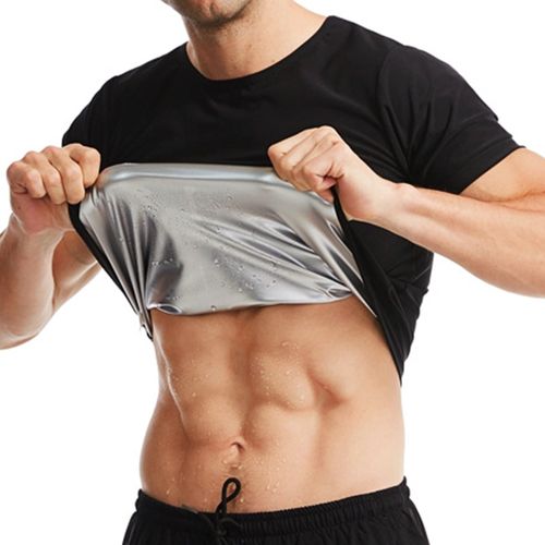 Fashion Men Workout Zipper Short Sleeve Slimming Sweat Shapewear