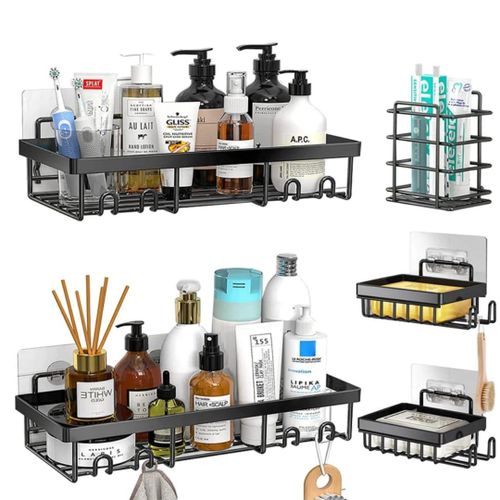 product_image_name-Un Branded-Multipurpose 5pcs set Rectangular Shower caddy shelf/ Wall organizer-1
