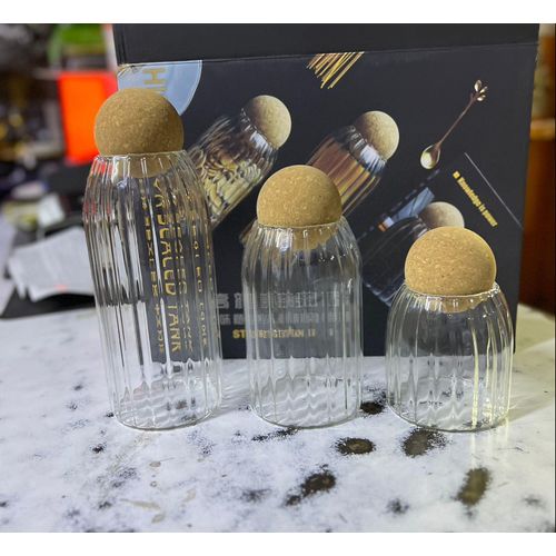 product_image_name-Generic-3pcs Spaghetti Glass Vase Set – Multipurpose Storage Containers with Bamboo Lids (2000ml, 1500ml, 500ml)-1
