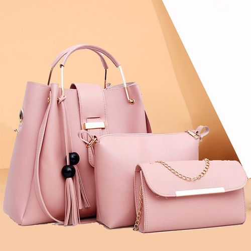 Fashion Ladies Handbags PU Leather Bucket Bags 3 In 1 Pink Best
