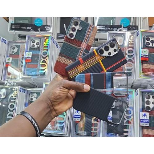 product_image_name-Generic-Luxury Tribal Covers for Samsung Galaxy S22 Ultra Carbon Fiber Case in Green Red Accent, Slim Lightweight Shockproof and MagSafe Compatible Design-2