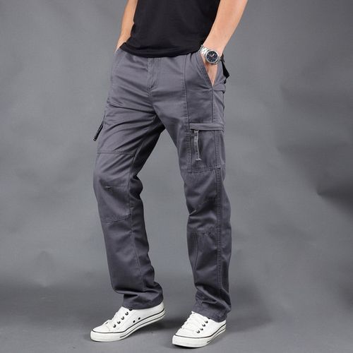 Fashion Cargo Pants Men's Zipper Side Pockets Cotton Men Military