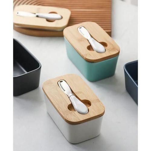 product_image_name-Generic- Airtight Ceramic Butter Dish Container With Bamboo Lid+Knife-6