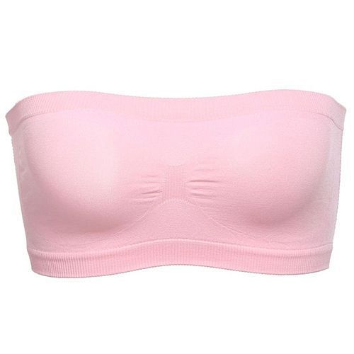 New Fashion Women Basic Stretch Layer Strapless Seamless Solid Cropped Tube  Top Bra Bandeau Underwear