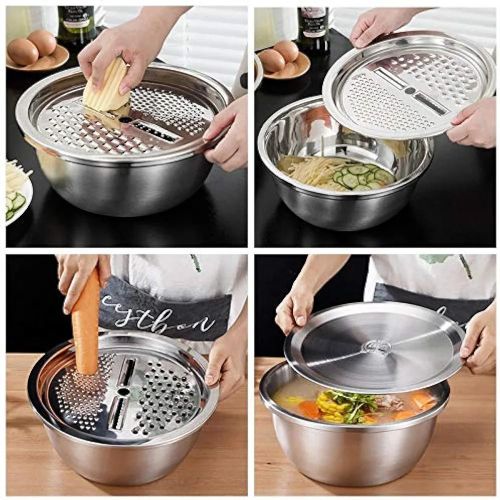 product_image_name-Generic-4-Piece Stainless Steel Kitchen Bowl Set - 304 Grade Colander, Mixing Bowl, Strainer & Lid, Cooking Salad Mixing Bowls, 26cm-2