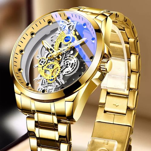 Generic Skeleton Automatic Quartz Watch Gold 30M Water Proof Vintage ...