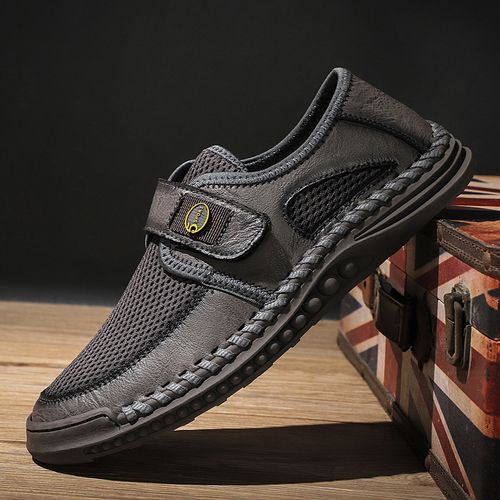 Flangesio Full Grain Calf Leather+Mesh Loafers Men Shoes Big Size 39-46 ...