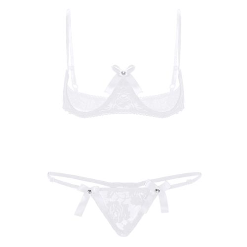 Fashion (White)Womens Lingerie Set See-Though Lace Quarter Cup Exposed  Breasts Underwired Shelf Bra Wi WSY @ Best Price Online