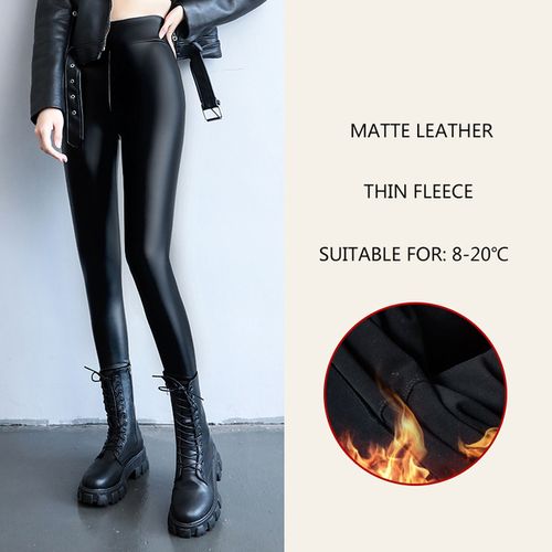 Generic Spring Winter Thick Warm Women's Leggings Leather High Waist Pants  Velvet Black Slimming PU Faux Leather Leggings For Women(#Matte-Thinfleece)  @ Best Price Online