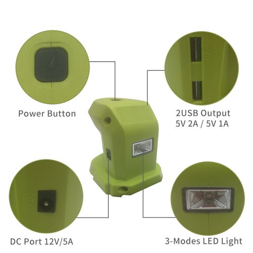 Generic Battery Adapter with 2USB for Ryobi P743 18V 14.4V ONE Li