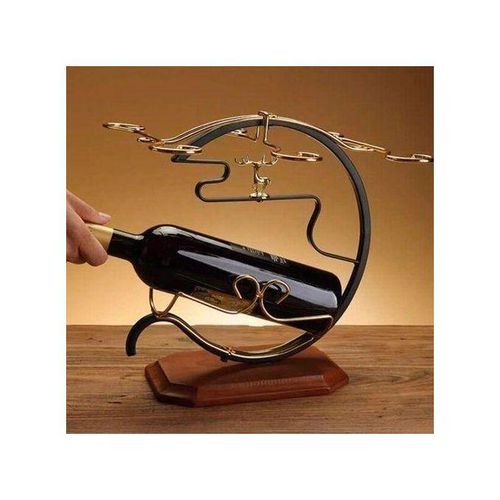 product_image_name-Generic-Golden Wine Deer Set Rack with 1 Slot for Wine Bottle and 6 Slots for Wine Glasses-1