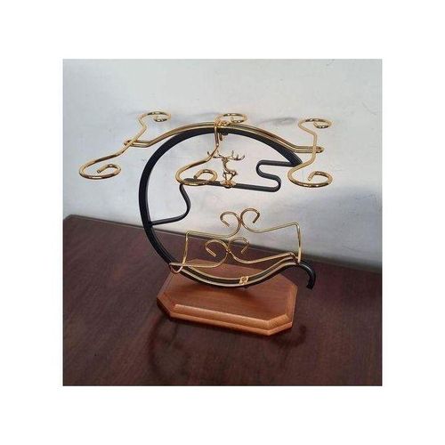 product_image_name-Generic-Golden Wine Deer Set Rack with 1 Slot for Wine Bottle and 6 Slots for Wine Glasses-3