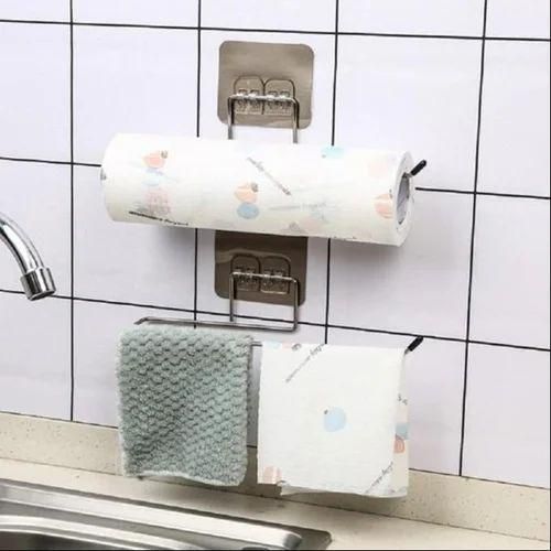 product_image_name-Generic-Multipurpose Paper Roll Holder Wall Mounted Kitchen Organizer Stainless Steel Cling Film Holder-2
