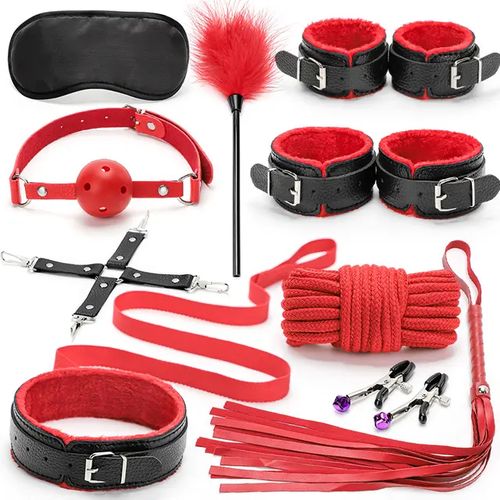 Generic BDSM Kit Bondage Restraint 10 Pieces HandCuff Whip