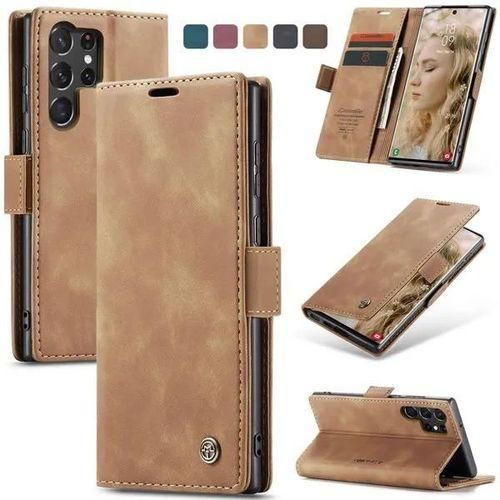 product_image_name-Caseme-Brown Soft Leather Wallet Flip Cover Case For Samsung Galaxy S24 Ultra-1