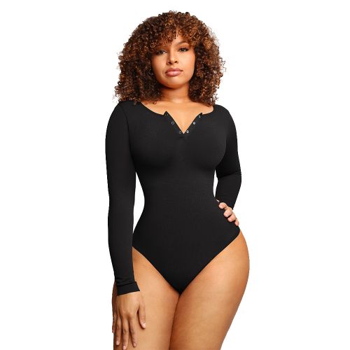 Fashion (Black)Faja Long Sleeve Black Bodysuit Full Body Shaper