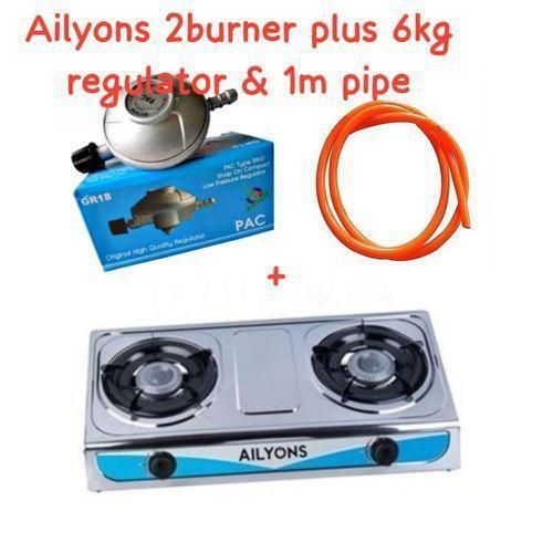 product_image_name-AILYONS- Table Top Stainless Steel 2 Burner Gas Cooker Plus 6kg Regulator And Pipe-1