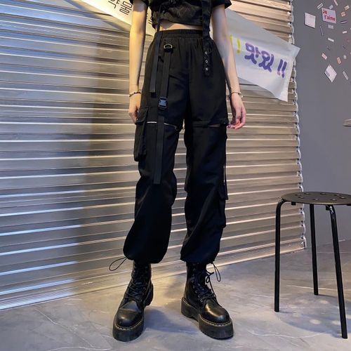 Fashion Casual Pants Women Cargo Korean Style Solid Spring Young Ladies  Elastic Waist Popular Street Wear Casual Simple Ins Cozy Cool-black @ Best  Price Online