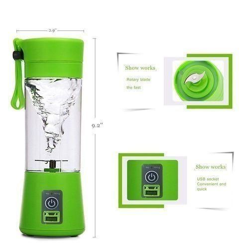 product_image_name-Generic-Rechargeable Portable Blender Juicer Cup / Electric Fruit Mixer / USB Juice Blender, Rechargeable,Blades In 3D For Superb Mixing, 380ml-Green-6