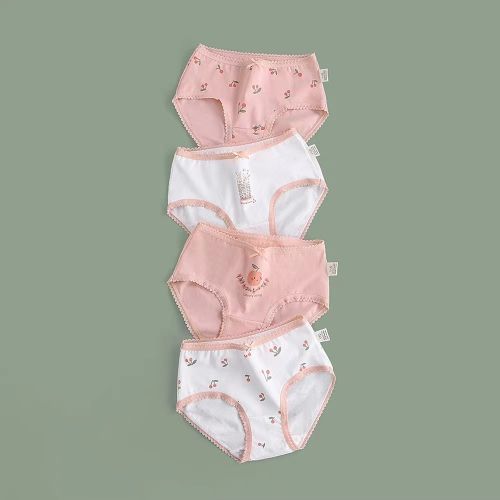 Pink White Stylish Printing Breathable Cotton Girls Underwear