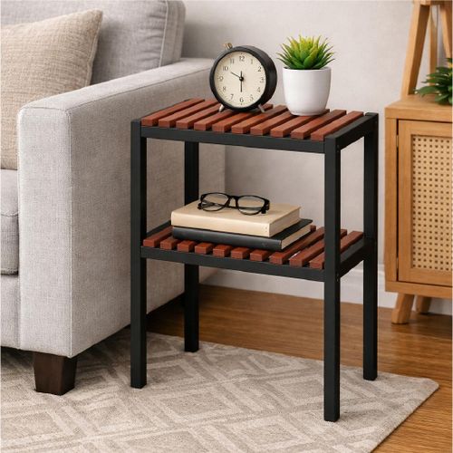 product_image_name-Generic-Mahogany Wooden Side Table – Black Slatted Top-1