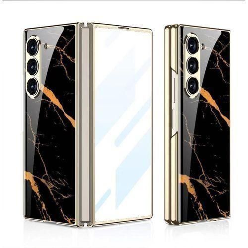 product_image_name-Generic-Samsung Galaxy Z Fold 3/4/5/6/7 Luxury Black Marble Case, Shockproof Slim Fit Scratch-Resistant Protective Phone Cover-2
