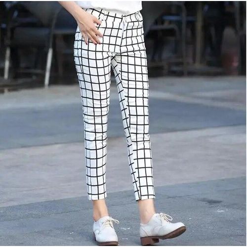 Ankle-Length Checked Bootcut Trousers