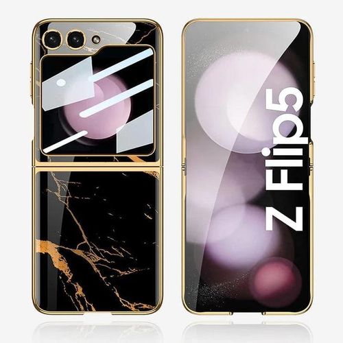 product_image_name-Marble-Z flip 5 Royal Gold Plated  Pattern Luxury Cover-4