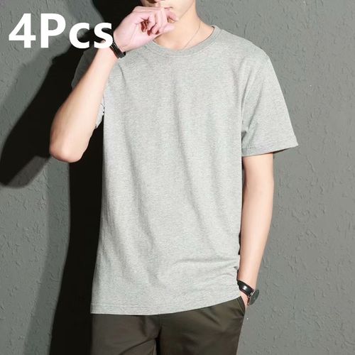 Fashion 4Pcs Men's Shirts Short Sleeve Solid Grey Fashion 4-in-1 T