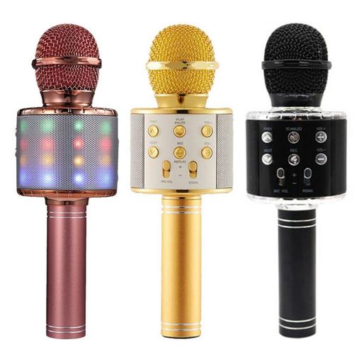 Wireless Karaoke Microphone Bluetooth Handheld Portable Speaker Home KTV  Player with Dancing LED Lights Record Function for Kids