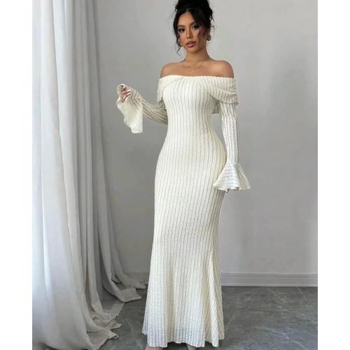 shein white maxi dress long sleeve Shein Maxi Dresses Long Sleeve SHEIN Tall Black Knitted Women's Long Sleeve  Dress SHEIN USA
