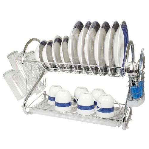 Kitchen Details 4685-WHITE Chrome Dish Rack with Tray, White - 3