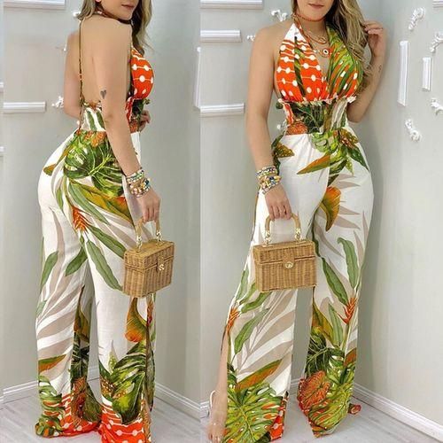Fashion Ladies Summer Jumpsuit Suit Tropical Print Halter Pleated Polo Shirt Best Price Online Jumia Kenya