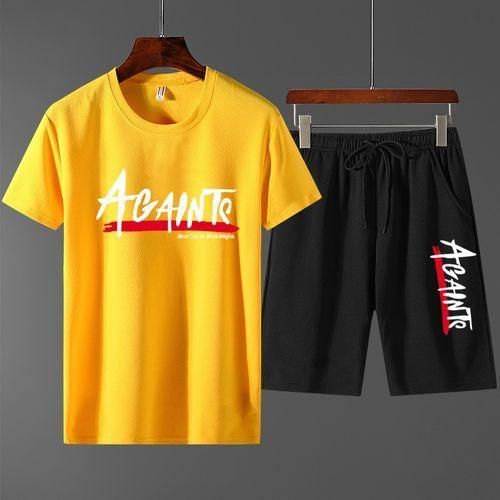 product_image_name-Berrykey-Mens 2 In 1 Men's Short Sleeve Shorts Set Shirts  -  Yellow-1